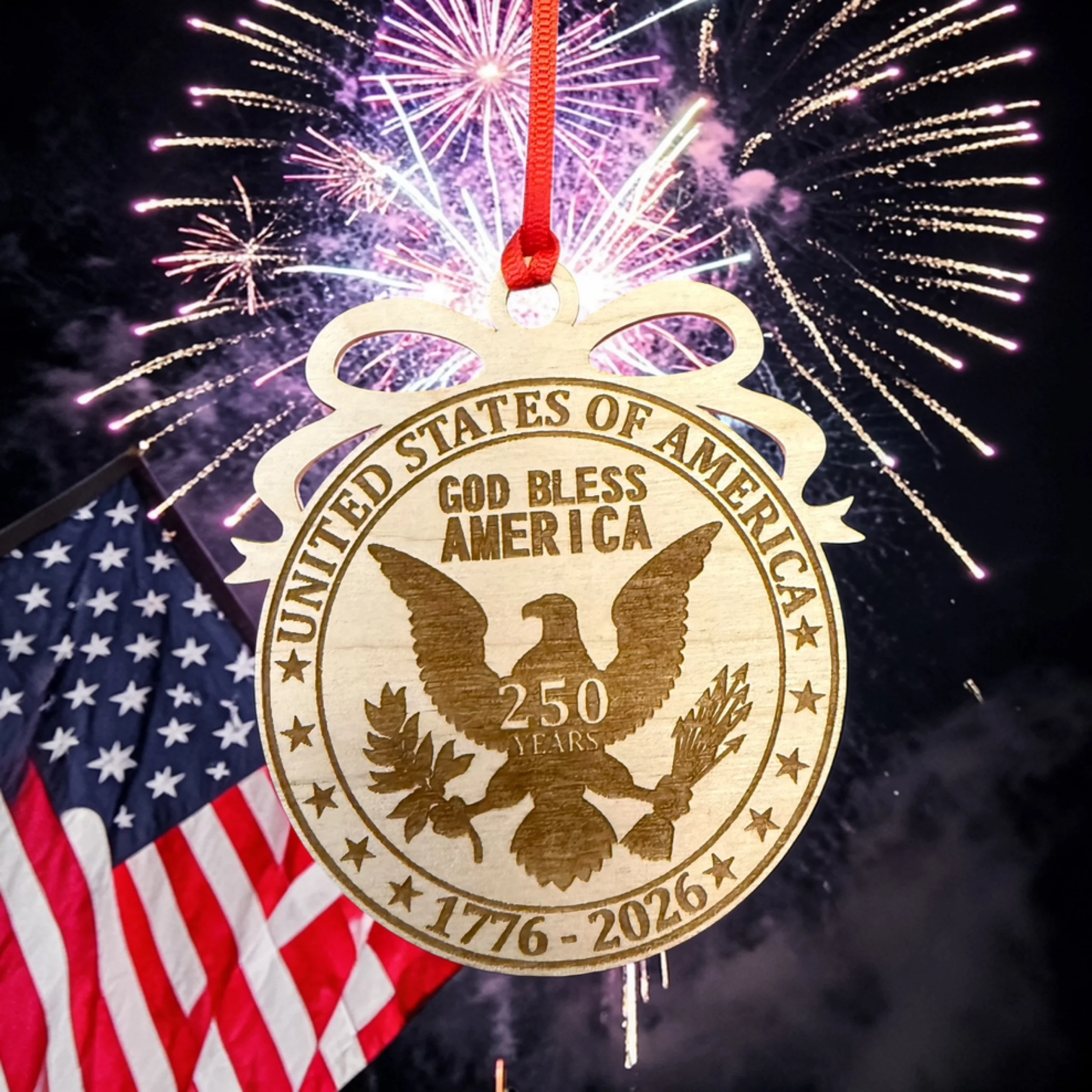 250 Anniversary United States God Bless America Single Layer 2026 Ornament
