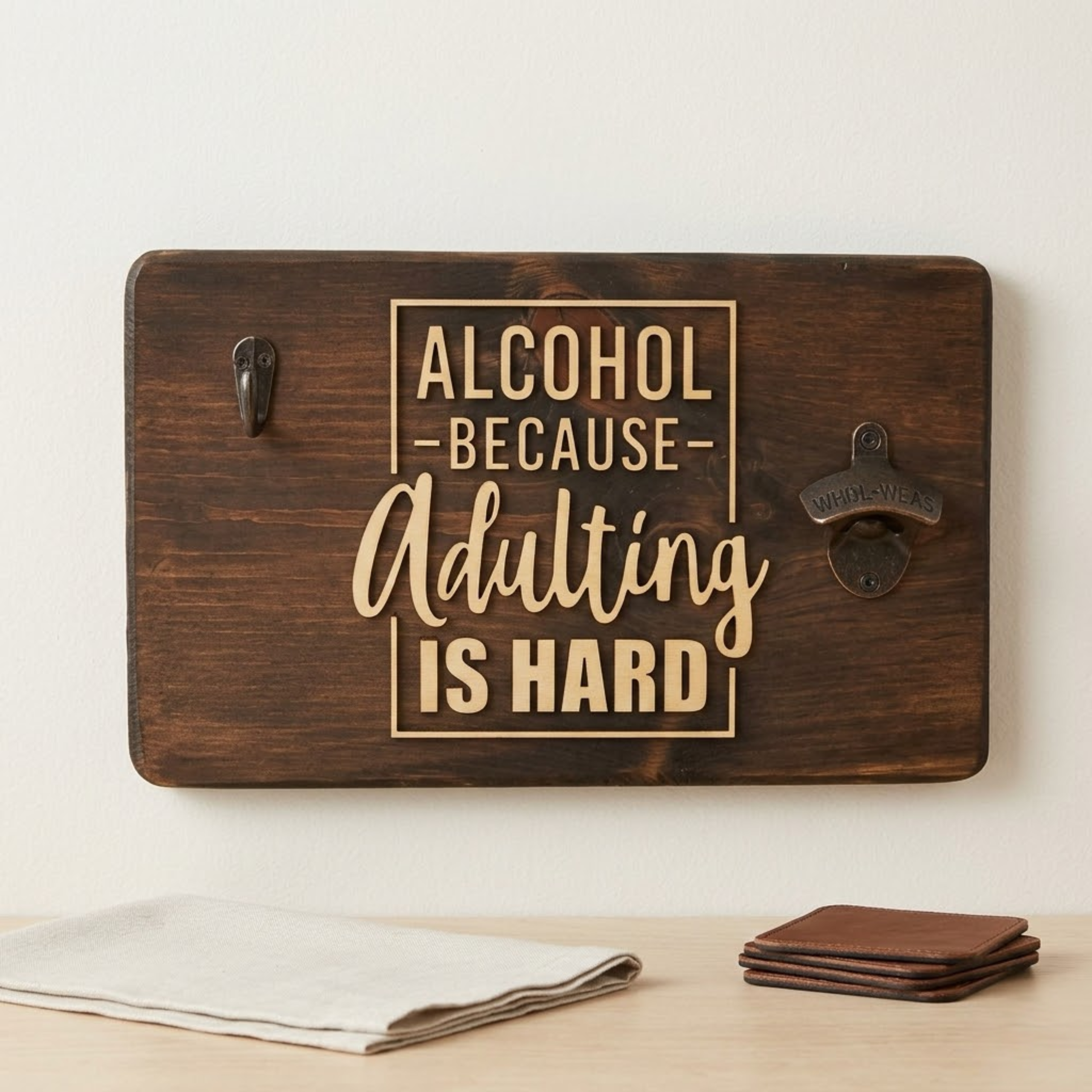 Alcohol Because Adulting Is Hard Dual Wall Mount Bottle Opener