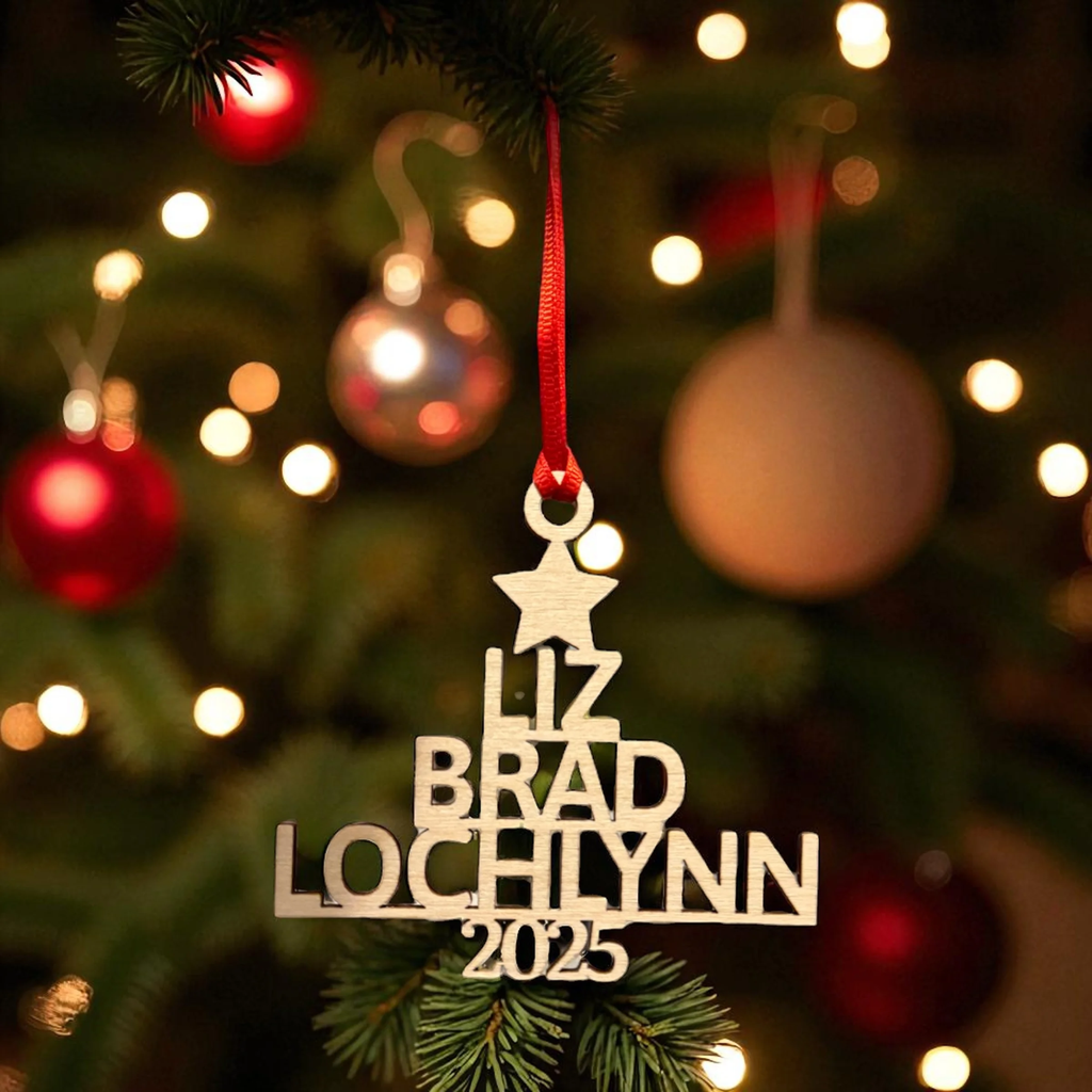 Custom Family Names Christmas Tree Ornament – 2025