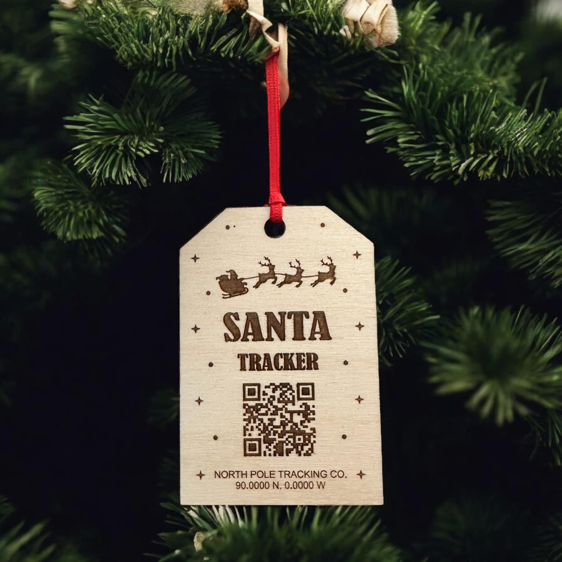 Santa Tracker QR Code Wooden Christmas Ornament
