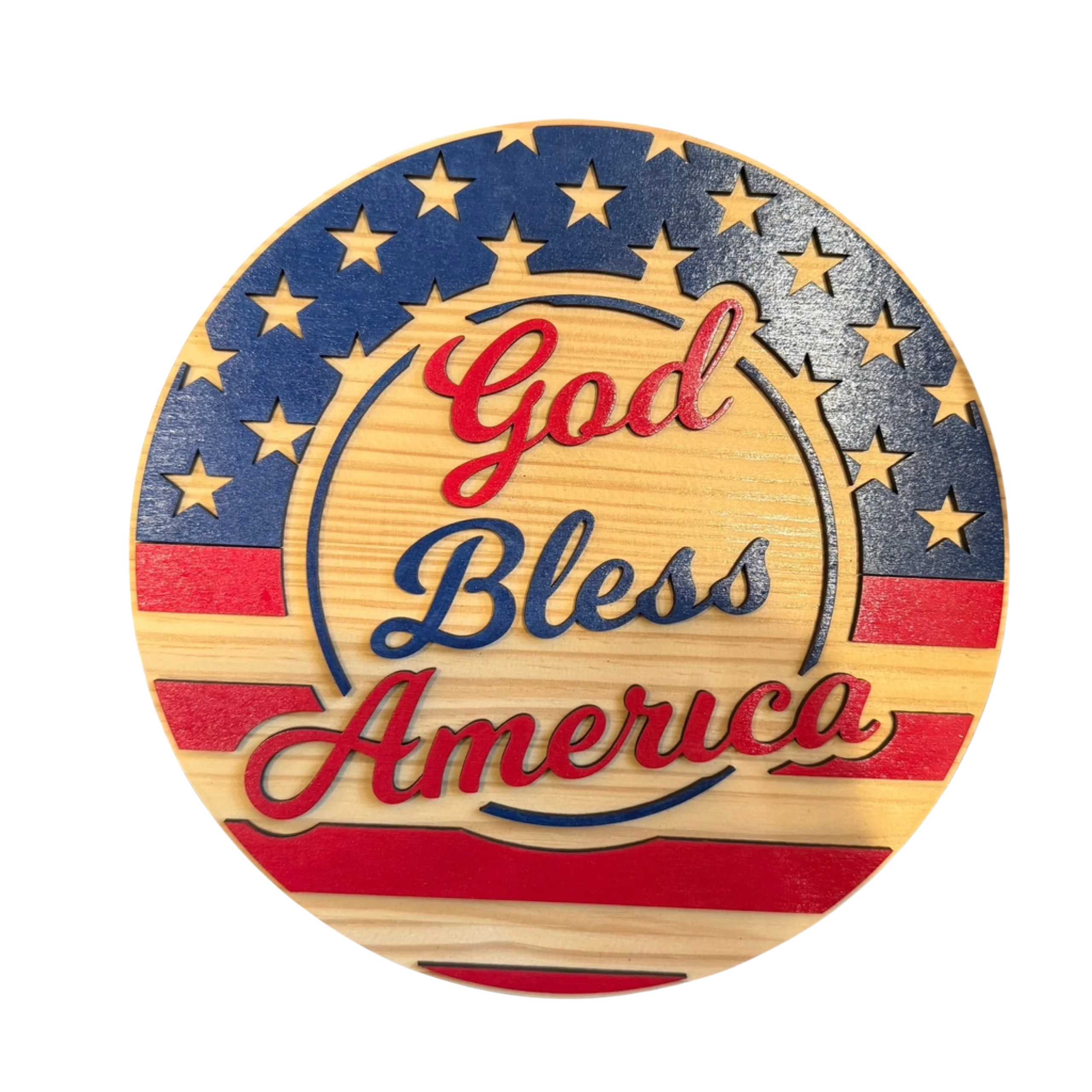 God Bless America Round Wooden Sign