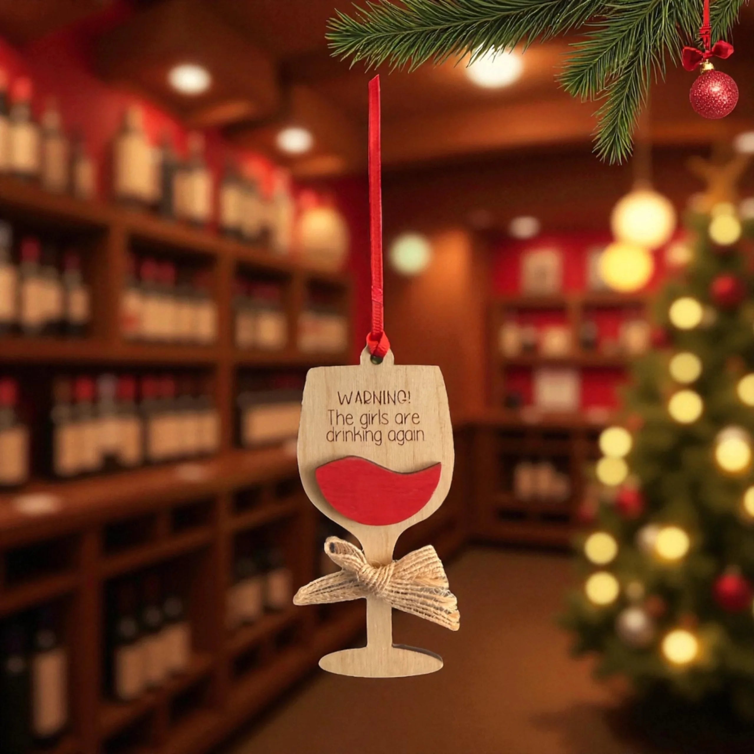 Warning! The Girls Are Drinking Again Wine Glass Ornament